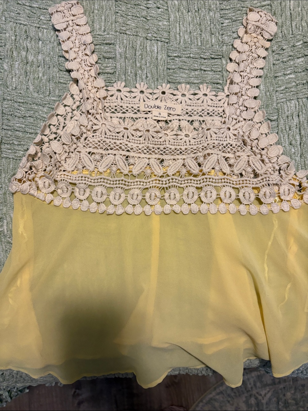 Double Zero Yellow Chiffon Camisole with Cream Crochet Yoke